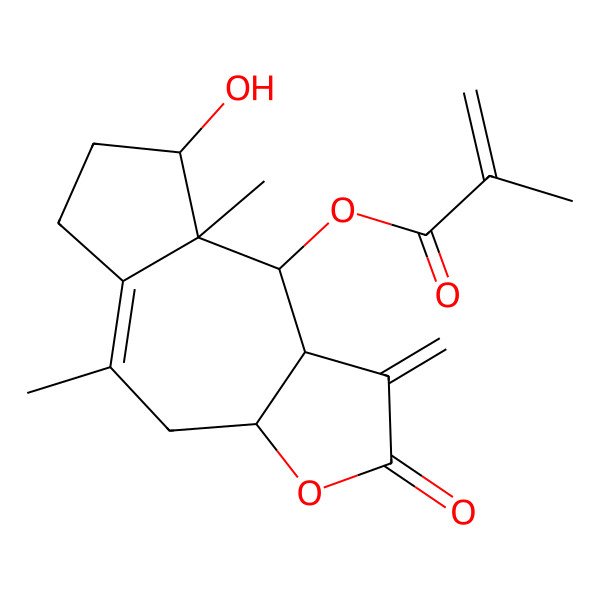 2D Structure of (8-hydroxy-5,8a-dimethyl-1-methylidene-2-oxo-4,6,7,8,9,9a-hexahydro-3aH-azuleno[6,5-b]furan-9-yl) 2-methylprop-2-enoate