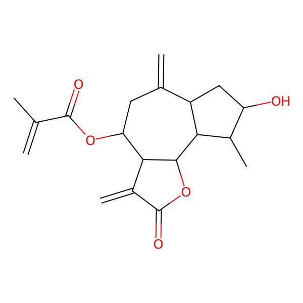 2D Structure of (8-hydroxy-9-methyl-3,6-dimethylidene-2-oxo-4,5,6a,7,8,9,9a,9b-octahydro-3aH-azuleno[4,5-b]furan-4-yl) 2-methylprop-2-enoate