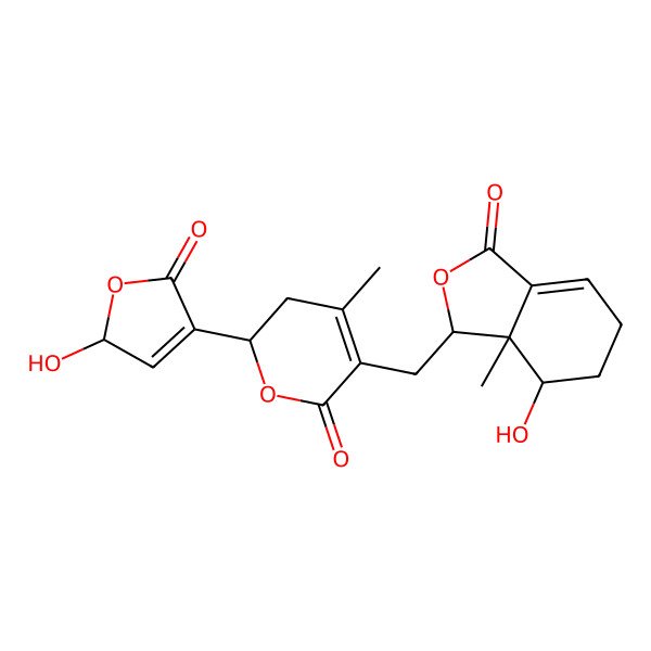 2D Structure of (3S,3aR,4R)-4-hydroxy-3-[[(2S)-2-[(2R)-2-hydroxy-5-oxo-2H-furan-4-yl]-4-methyl-6-oxo-2,3-dihydropyran-5-yl]methyl]-3a-methyl-3,4,5,6-tetrahydro-2-benzofuran-1-one