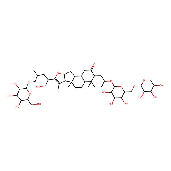 2D Structure of (1R,2S,4R,8R,9S,12S,13R,16S,18S)-6-[(2S,4R)-1-hydroxy-4-methyl-5-[(2R,3R,4S,5S,6R)-3,4,5-trihydroxy-6-(hydroxymethyl)oxan-2-yl]oxypentan-2-yl]-7,9,13-trimethyl-16-[(2R,3R,4S,5S,6R)-3,4,5-trihydroxy-6-[[(2R,3R,4S,5S)-3,4,5-trihydroxyoxan-2-yl]oxymethyl]oxan-2-yl]oxy-5-oxapentacyclo[10.8.0.02,9.04,8.013,18]icos-6-en-19-one