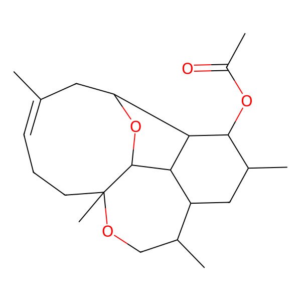 2D Structure of [(1S,2S,3R,4R,5R,7S,8R,11S,14Z,17S)-5,8,11,15-tetramethyl-10,18-dioxatetracyclo[9.7.0.02,7.03,17]octadec-14-en-4-yl] acetate
