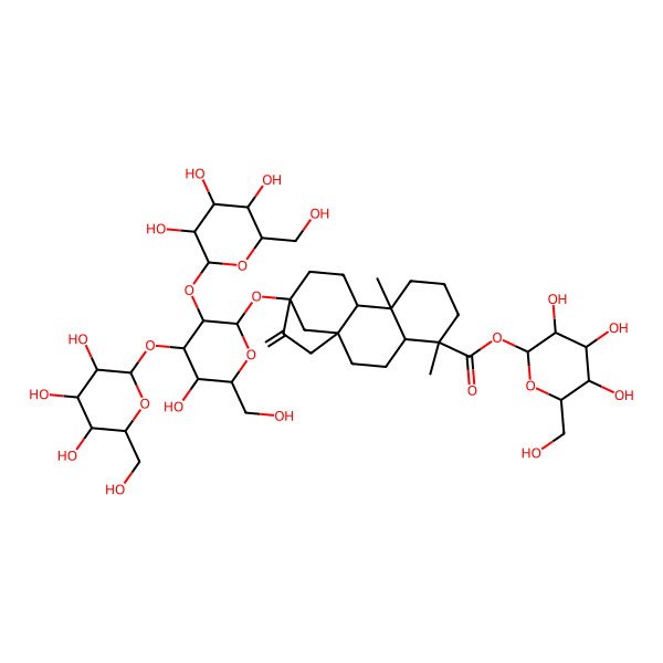 2D Structure of [(2S,3R,4S,5S,6R)-3,4,5-trihydroxy-6-(hydroxymethyl)oxan-2-yl] (1R,4R,5R,9S,10S,13S)-13-[(2R,3R,4S,5R,6R)-5-hydroxy-6-(hydroxymethyl)-3,4-bis[[(2S,3R,4S,5S,6R)-3,4,5-trihydroxy-6-(hydroxymethyl)oxan-2-yl]oxy]oxan-2-yl]oxy-5,9-dimethyl-14-methylidenetetracyclo[11.2.1.01,10.04,9]hexadecane-5-carboxylate