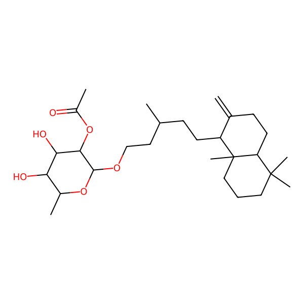 2D Structure of [(2R,3R,4R,5R,6S)-2-[(3S)-5-[(1R,4aR,8aR)-5,5,8a-trimethyl-2-methylidene-3,4,4a,6,7,8-hexahydro-1H-naphthalen-1-yl]-3-methylpentoxy]-4,5-dihydroxy-6-methyloxan-3-yl] acetate