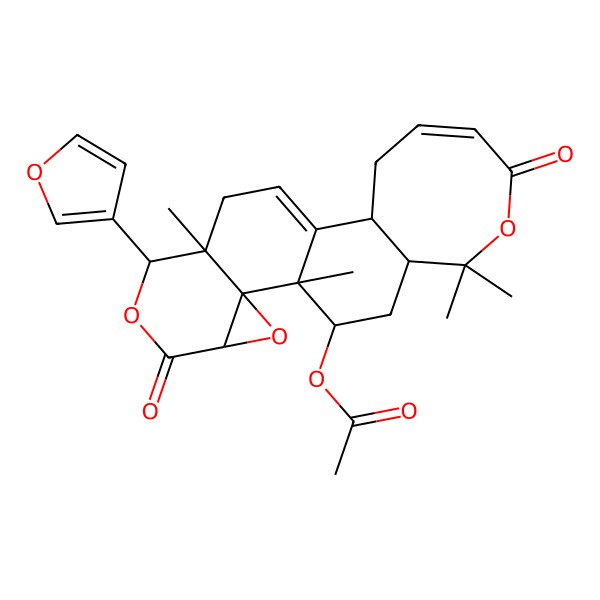 2D Structure of [(2S,4Z,9S,11R,12S,13R,15S,18S,19S)-18-(furan-3-yl)-8,8,12,19-tetramethyl-6,16-dioxo-7,14,17-trioxapentacyclo[10.9.0.02,9.013,15.013,19]henicosa-1(21),4-dien-11-yl] acetate