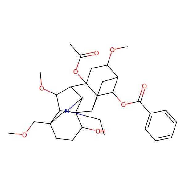 2D Structure of [(1S,2R,3R,4S,5R,6S,8R,9R,10R,13S,16S,17R,18R)-8-acetyloxy-11-ethyl-16-hydroxy-6,18-dimethoxy-13-(methoxymethyl)-11-azahexacyclo[7.7.2.12,5.01,10.03,8.013,17]nonadecan-4-yl] benzoate