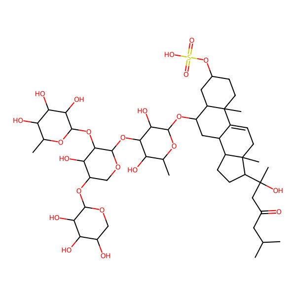 2D Structure of [(3S,5S,6S,8S,10S,13S,14S,17S)-6-[(2R,3R,4S,5R,6R)-3,5-dihydroxy-4-[(2S,3R,4S,5R)-4-hydroxy-3-[(2S,3R,4S,5S,6R)-3,4,5-trihydroxy-6-methyloxan-2-yl]oxy-5-[(2S,3R,4S,5R)-3,4,5-trihydroxyoxan-2-yl]oxyoxan-2-yl]oxy-6-methyloxan-2-yl]oxy-17-[(2S)-2-hydroxy-6-methyl-4-oxoheptan-2-yl]-10,13-dimethyl-2,3,4,5,6,7,8,12,14,15,16,17-dodecahydro-1H-cyclopenta[a]phenanthren-3-yl] hydrogen sulfate