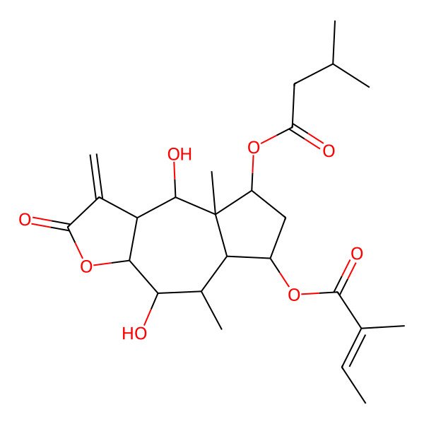 2D Structure of [(3aR,4R,5S,5aS,6S,8R,8aR,9R,9aS)-4,9-dihydroxy-5,8a-dimethyl-8-(3-methylbutanoyloxy)-1-methylidene-2-oxo-4,5,5a,6,7,8,9,9a-octahydro-3aH-azuleno[6,5-b]furan-6-yl] (Z)-2-methylbut-2-enoate