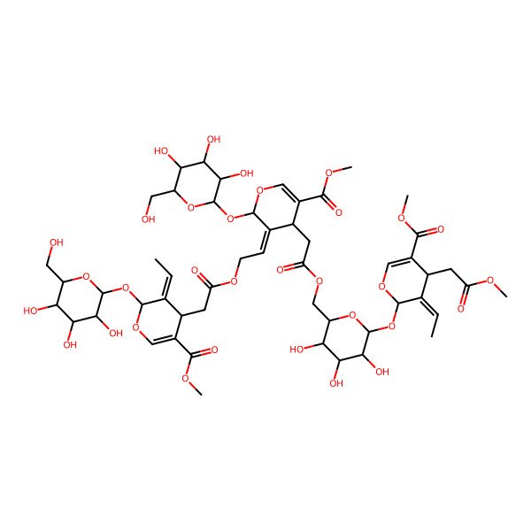 2D Structure of methyl (4S,5E,6S)-5-ethylidene-6-[(2S,3R,4S,5S,6R)-6-[[2-[(2S,3Z,4S)-3-[2-[2-[(2S,3Z,4S)-3-ethylidene-5-methoxycarbonyl-2-[(2S,3R,4S,5S,6R)-3,4,5-trihydroxy-6-(hydroxymethyl)oxan-2-yl]oxy-4H-pyran-4-yl]acetyl]oxyethylidene]-5-methoxycarbonyl-2-[(2S,3R,4S,5S,6R)-3,4,5-trihydroxy-6-(hydroxymethyl)oxan-2-yl]oxy-4H-pyran-4-yl]acetyl]oxymethyl]-3,4,5-trihydroxyoxan-2-yl]oxy-4-(2-methoxy-2-oxoethyl)-4H-pyran-3-carboxylate
