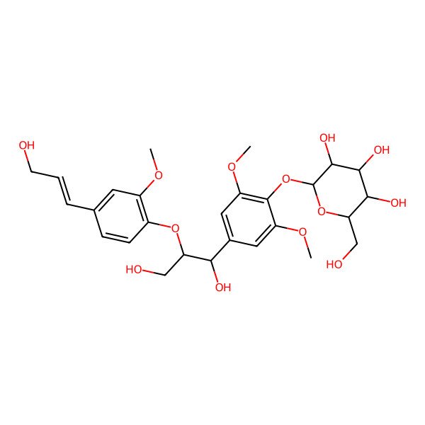 2D Structure of (2S,3R,4S,5S,6R)-2-[4-[(1R,2R)-1,3-dihydroxy-2-[4-[(E)-3-hydroxyprop-1-enyl]-2-methoxyphenoxy]propyl]-2,6-dimethoxyphenoxy]-6-(hydroxymethyl)oxane-3,4,5-triol