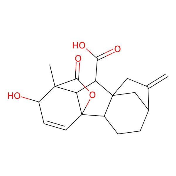 2D Structure of 12-Hydroxy-11-methyl-6-methylidene-16-oxo-15-oxapentacyclo[9.3.2.15,8.01,10.02,8]heptadec-13-ene-9-carboxylic acid