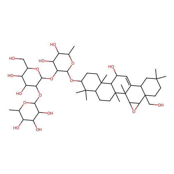 2D Structure of 2-[2-[4,5-Dihydroxy-2-[[12-hydroxy-20-(hydroxymethyl)-1,2,6,6,10,17,17-heptamethyl-22-oxahexacyclo[12.9.0.02,11.05,10.015,20.021,23]tricos-13-en-7-yl]oxy]-6-methyloxan-3-yl]oxy-4,5-dihydroxy-6-(hydroxymethyl)oxan-3-yl]oxy-6-methyloxane-3,4,5-triol