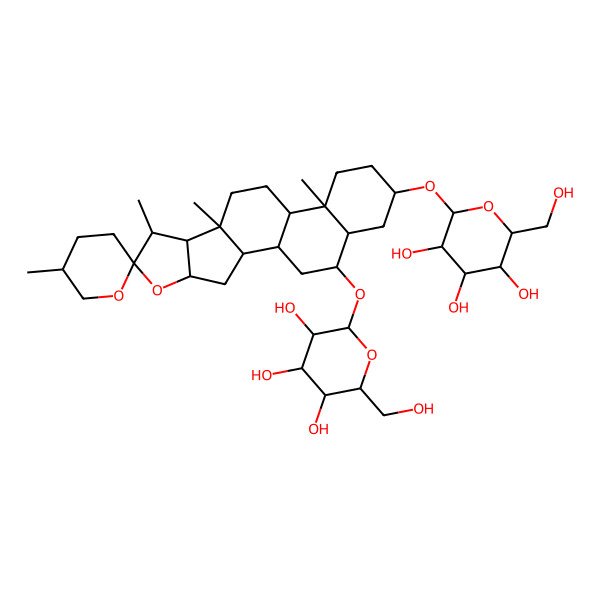 2D Structure of (2R,3S,4S,5R,6R)-2-(hydroxymethyl)-6-[(1R,2S,4S,5'S,6R,7S,8R,9S,12S,13R,16S,18S,19S)-5',7,9,13-tetramethyl-19-[(2R,3R,4S,5S,6R)-3,4,5-trihydroxy-6-(hydroxymethyl)oxan-2-yl]oxyspiro[5-oxapentacyclo[10.8.0.02,9.04,8.013,18]icosane-6,2'-oxane]-16-yl]oxyoxane-3,4,5-triol