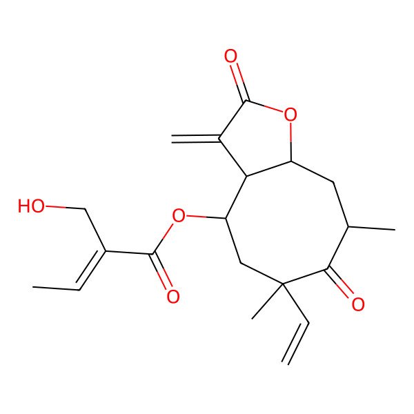 2D Structure of (6-Ethenyl-6,8-dimethyl-3-methylidene-2,7-dioxo-3a,4,5,8,9,9a-hexahydrocycloocta[b]furan-4-yl) 2-(hydroxymethyl)but-2-enoate