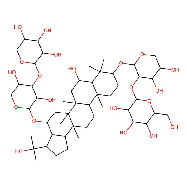 2D Structure of (2S,3R,4S,5S,6R)-2-[(2S,3R,4S,5S)-2-[[(3S,3aS,4S,5aR,5bR,7S,7aR,9R,11aR,11bR,13aR,13bS)-4-[(2S,3R,4S,5R)-3,5-dihydroxy-4-[(2S,3R,4S,5R)-3,4,5-trihydroxyoxan-2-yl]oxyoxan-2-yl]oxy-7-hydroxy-3-(2-hydroxypropan-2-yl)-5a,5b,8,8,11a,13a-hexamethyl-1,2,3,3a,4,5,6,7,7a,9,10,11,11b,12,13,13b-hexadecahydrocyclopenta[a]chrysen-9-yl]oxy]-4,5-dihydroxyoxan-3-yl]oxy-6-(hydroxymethyl)oxane-3,4,5-triol