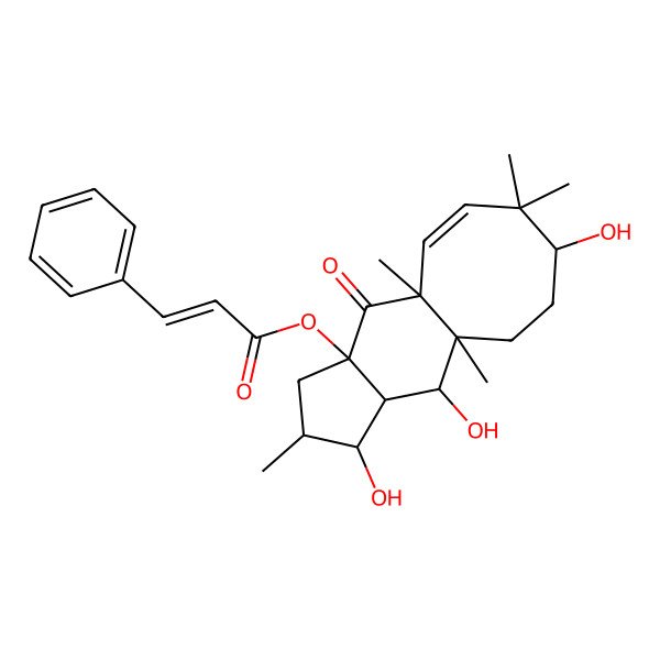 2D Structure of [(1S,3R,5R,6S,7R,8R,9R,12S,14Z)-6,8,12-trihydroxy-1,5,9,13,13-pentamethyl-2-oxo-3-tricyclo[7.6.0.03,7]pentadec-14-enyl] (E)-3-phenylprop-2-enoate