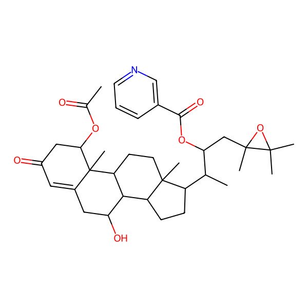 2D Structure of [3-(1-Acetyloxy-7-hydroxy-10,13-dimethyl-3-oxo-1,2,6,7,8,9,11,12,14,15,16,17-dodecahydrocyclopenta[a]phenanthren-17-yl)-1-(2,3,3-trimethyloxiran-2-yl)butan-2-yl] pyridine-3-carboxylate