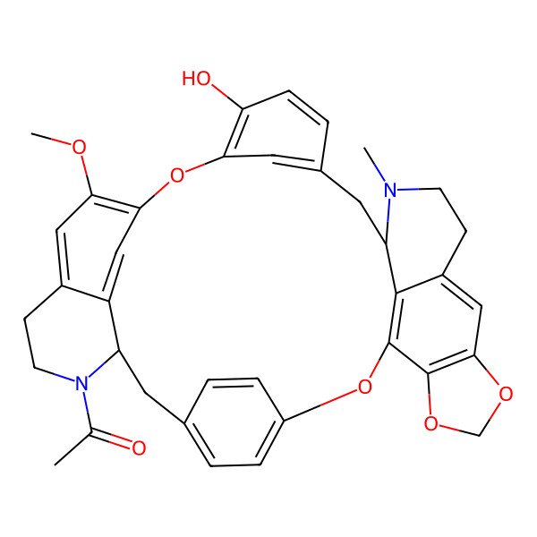 2D Structure of 1-[(1R,19R)-24-hydroxy-28-methoxy-18-methyl-7,10,12,26-tetraoxa-18,33-diazaoctacyclo[25.6.2.23,6.18,15.121,25.09,13.030,34.019,37]nonatriaconta-3(39),4,6(38),8(37),9(13),14,21(36),22,24,27,29,34-dodecaen-33-yl]ethanone