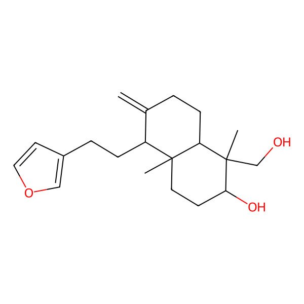 2D Structure of 5-[2-(furan-3-yl)ethyl]-1-(hydroxymethyl)-1,4a-dimethyl-6-methylidene-3,4,5,7,8,8a-hexahydro-2H-naphthalen-2-ol