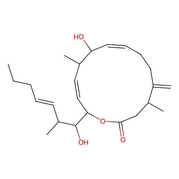 2D Structure of (4R,8E,10S,11R,12E,14R)-10-hydroxy-14-[(E,1R,2R)-1-hydroxy-2-methylhept-3-enyl]-4,11-dimethyl-5-methylidene-1-oxacyclotetradeca-8,12-dien-2-one