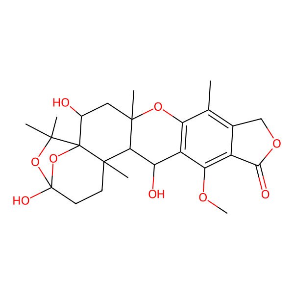 2D Structure of 2,15,20-Trihydroxy-13-methoxy-4,7,17,22,22-pentamethyl-5,10,21,23-tetraoxahexacyclo[18.2.1.01,17.04,16.06,14.08,12]tricosa-6(14),7,12-trien-11-one