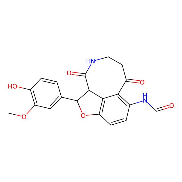 2D Structure of N-[(1S,2R)-2-(4-hydroxy-3-methoxyphenyl)-9,13-dioxo-3-oxa-12-azatricyclo[6.5.1.04,14]tetradeca-4(14),5,7-trien-7-yl]formamide