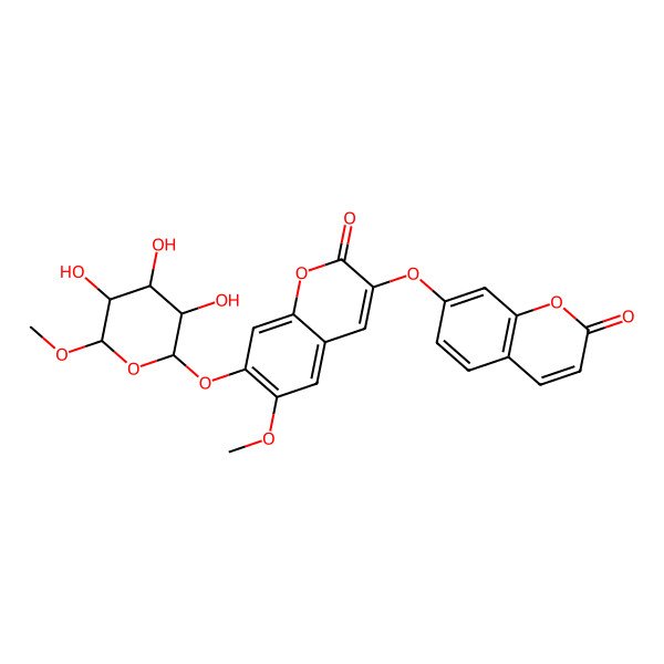 2D Structure of 6-methoxy-3-(2-oxochromen-7-yl)oxy-7-[(2R,3R,4S,5S,6S)-3,4,5-trihydroxy-6-methoxyoxan-2-yl]oxychromen-2-one