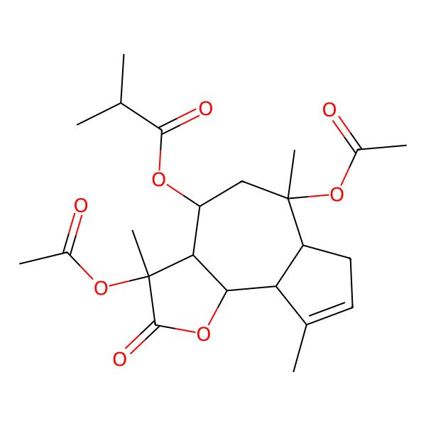 2D Structure of Propanoic acid, 2-methyl-, 3,6-bis(acetyloxy)-2,3,3a,4,5,6,6a,7,9a,9b-decahydro-3,6,9-trimethyl-2-oxoazuleno(4,5-b)furan-4-yl ester, (3S-(3alpha,3aalpha,4alpha,6beta,6abeta,9abeta,9balpha))-