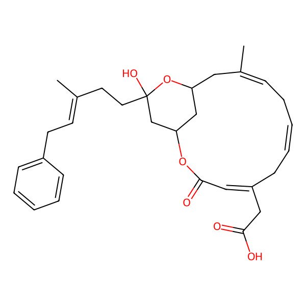 2D Structure of 2-[15-Hydroxy-11-methyl-15-(3-methyl-5-phenylpent-3-enyl)-3-oxo-2,14-dioxabicyclo[11.3.1]heptadeca-4,7,10-trien-5-yl]acetic acid