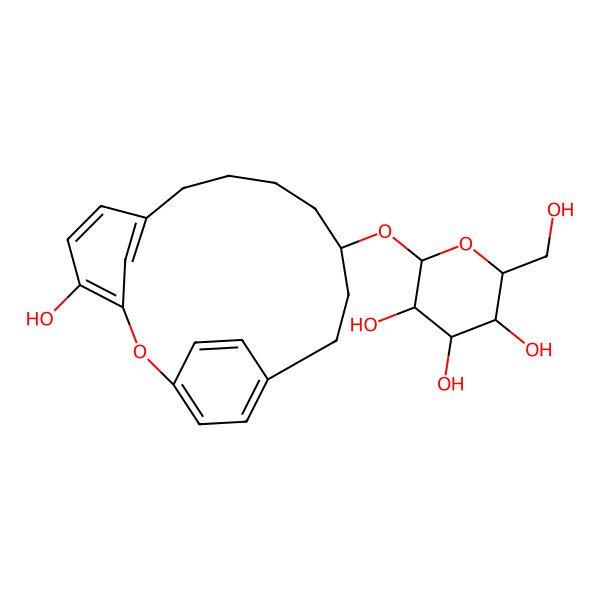 2D Structure of (2R,3S,4S,5R,6R)-2-(hydroxymethyl)-6-[[(12S)-4-hydroxy-2-oxatricyclo[13.2.2.13,7]icosa-1(17),3,5,7(20),15,18-hexaen-12-yl]oxy]oxane-3,4,5-triol
