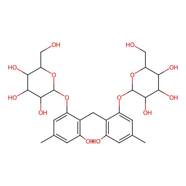 2D Structure of 2-[3-Hydroxy-2-[[2-hydroxy-4-methyl-6-[3,4,5-trihydroxy-6-(hydroxymethyl)oxan-2-yl]oxyphenyl]methyl]-5-methylphenoxy]-6-(hydroxymethyl)oxane-3,4,5-triol
