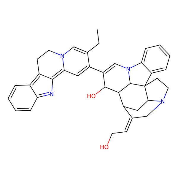 2D Structure of (1R,11S,12R,13R,14Z,19S,21S)-10-(3-ethyl-6,7-dihydroindolo[2,3-a]quinolizin-2-yl)-14-(2-hydroxyethylidene)-8,16-diazahexacyclo[11.5.2.11,8.02,7.016,19.012,21]henicosa-2,4,6,9-tetraen-11-ol
