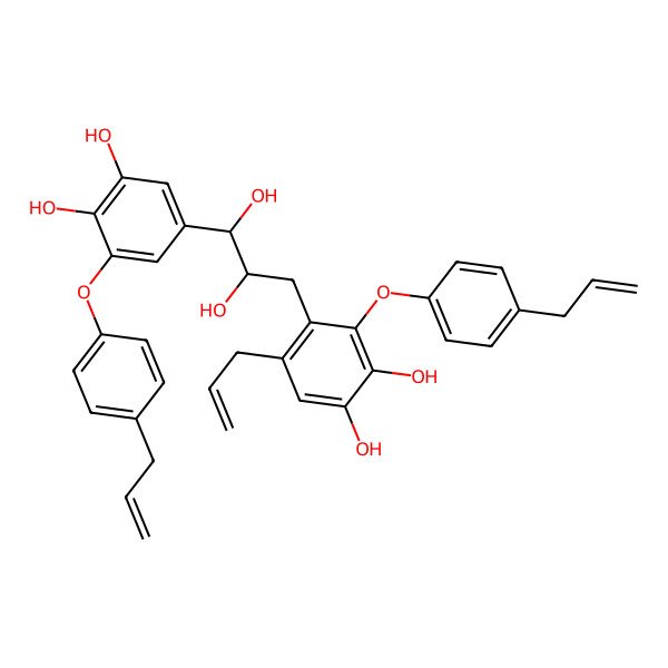 2D Structure of 4-[(2R,3R)-3-[3,4-dihydroxy-5-(4-prop-2-enylphenoxy)phenyl]-2,3-dihydroxypropyl]-5-prop-2-enyl-3-(4-prop-2-enylphenoxy)benzene-1,2-diol