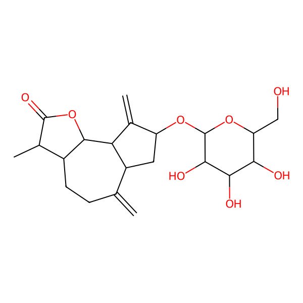 2D Structure of (3S,3aS,6aR,8R,9aR,9bS)-3-methyl-6,9-dimethylidene-8-[(2R,3R,4S,5S,6R)-3,4,5-trihydroxy-6-(hydroxymethyl)oxan-2-yl]oxy-3a,4,5,6a,7,8,9a,9b-octahydro-3H-azuleno[4,5-b]furan-2-one
