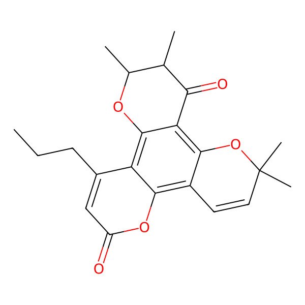 2D Structure of 10,11,16,16-Tetramethyl-6-propyl-3,9,15-trioxatetracyclo[12.4.0.02,7.08,13]octadeca-1,5,7,13,17-pentaene-4,12-dione