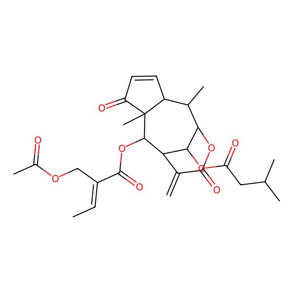 2D Structure of [3,8-Dimethyl-13-(3-methylbutanoyloxy)-12-methylidene-4,11-dioxo-10-oxatricyclo[7.3.1.03,7]tridec-5-en-2-yl] 2-(acetyloxymethyl)but-2-enoate