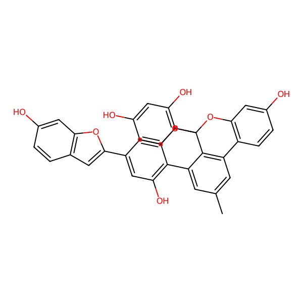 2D Structure of 8aH-Benzo[3,4][2]benzopyrano[1,8-bc][1]benzopyran-4,11-diol, 8a-(2,4-dihydroxyphenyl)-6-(6-hydroxy-2-benzofuranyl)-2-methyl-, (8aR)-
