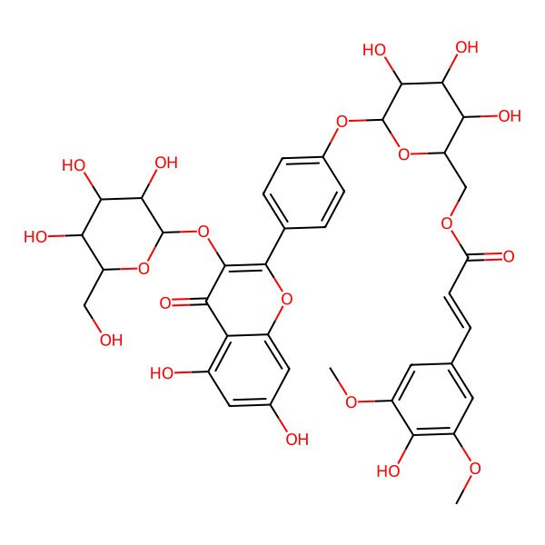 2D Structure of [(2R,3S,4S,5R,6S)-6-[4-[5,7-dihydroxy-4-oxo-3-[(2S,3R,4S,5S,6R)-3,4,5-trihydroxy-6-(hydroxymethyl)oxan-2-yl]oxychromen-2-yl]phenoxy]-3,4,5-trihydroxyoxan-2-yl]methyl (E)-3-(4-hydroxy-3,5-dimethoxyphenyl)prop-2-enoate