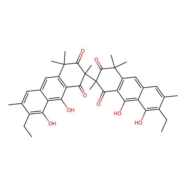 2D Structure of 7-Ethyl-2-(7-ethyl-8,9-dihydroxy-2,4,4,6-tetramethyl-1,3-dioxoanthracen-2-yl)-8,9-dihydroxy-2,4,4,6-tetramethylanthracene-1,3-dione