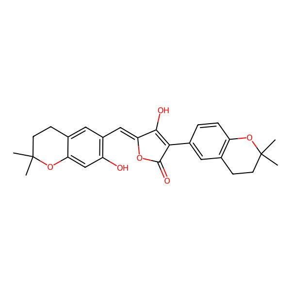 2D Structure of 3-(2,2-Dimethyl-3,4-dihydrochromen-6-yl)-4-hydroxy-5-[(7-hydroxy-2,2-dimethyl-3,4-dihydrochromen-6-yl)methylidene]furan-2-one