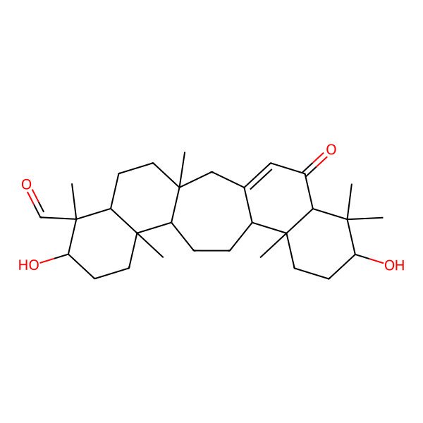 2D Structure of 8,19-Dihydroxy-3,7,11,16,20,20-hexamethyl-22-oxopentacyclo[13.8.0.03,12.06,11.016,21]tricos-1(23)-ene-7-carbaldehyde