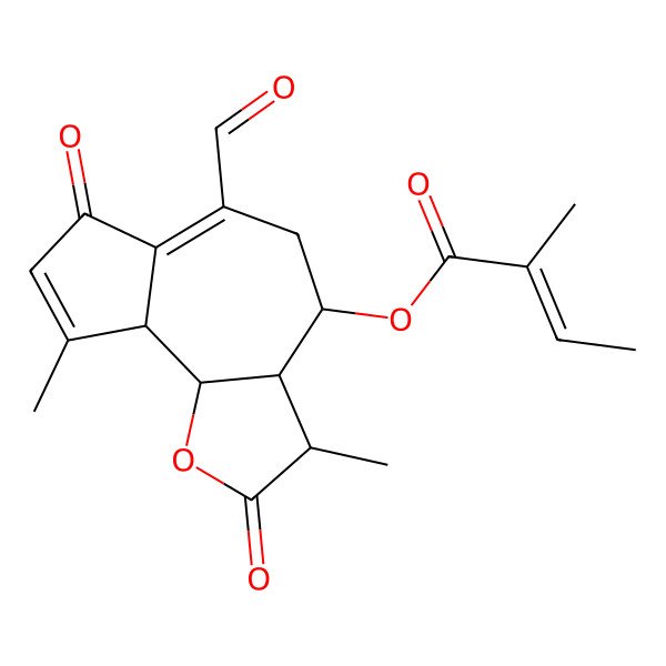 2D Structure of [(3R,3aR,4R,9aS,9bR)-6-formyl-3,9-dimethyl-2,7-dioxo-3,3a,4,5,9a,9b-hexahydroazuleno[4,5-b]furan-4-yl] 2-methylbut-2-enoate