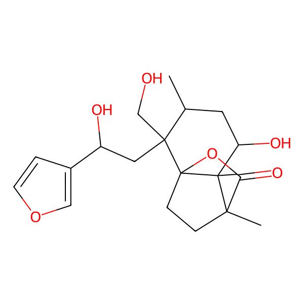2D Structure of (1R,2S,3R,5R,6S,7R)-2-[(2R)-2-(furan-3-yl)-2-hydroxyethyl]-5-hydroxy-2-(hydroxymethyl)-3,6,7-trimethyl-9-oxatricyclo[5.2.2.01,6]undecan-8-one