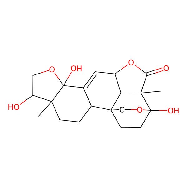 2D Structure of (1S,2S,5S,6R,9S,12R,15R,16S,21R)-6,9,16-trihydroxy-5,15-dimethyl-8,13,17-trioxahexacyclo[14.2.2.11,12.02,10.05,9.015,21]henicos-10-en-14-one
