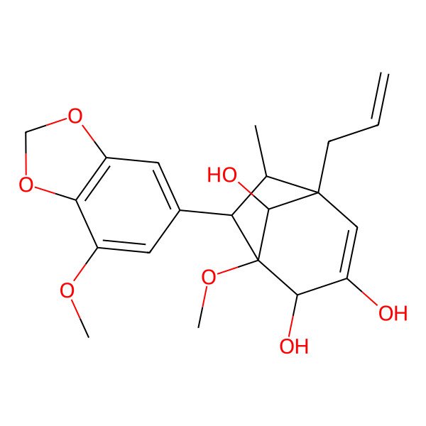 2D Structure of 1-Methoxy-7-(7-methoxy-1,3-benzodioxol-5-yl)-6-methyl-5-prop-2-enylbicyclo[3.2.1]oct-3-ene-2,3,8-triol