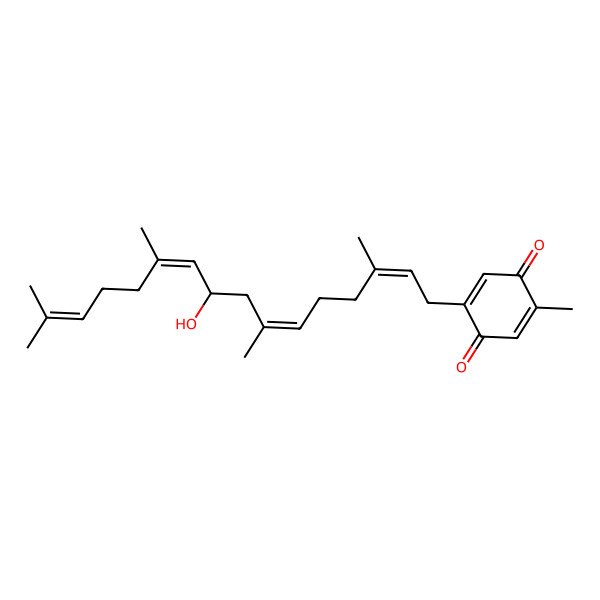 2D Structure of 2-[(2E,6E,9R,10E)-9-hydroxy-3,7,11,15-tetramethylhexadeca-2,6,10,14-tetraenyl]-5-methylcyclohexa-2,5-diene-1,4-dione