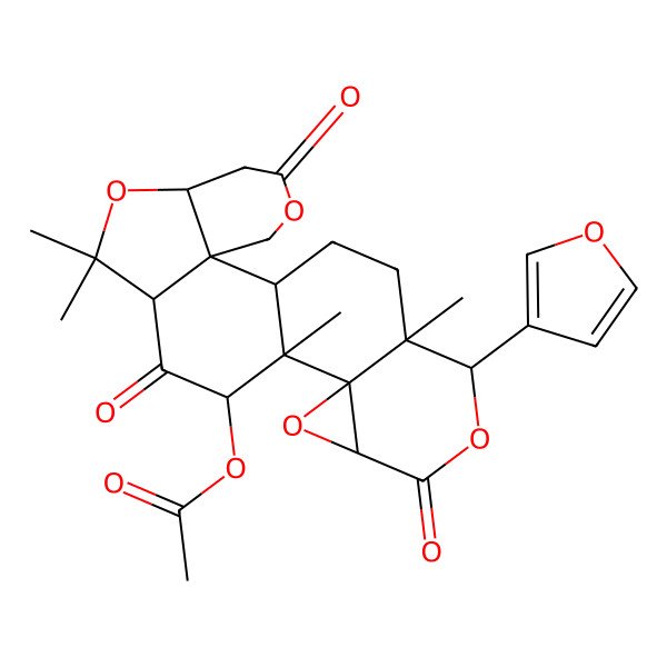 2D Structure of [19-(Furan-3-yl)-9,9,13,20-tetramethyl-5,11,17-trioxo-4,8,15,18-tetraoxahexacyclo[11.9.0.02,7.02,10.014,16.014,20]docosan-12-yl] acetate