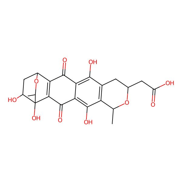 2D Structure of [5,9,10,12-Tetrahydroxy-1,13-dimethyl-6,11-dioxo-3,4,6,7,8,9,10,11-octahydro-1H-7,10-(epoxymethano)anthra[2,3-c]pyran-3-yl]acetic acid