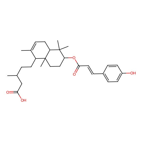 2D Structure of 5-[6-[3-(4-Hydroxyphenyl)prop-2-enoyloxy]-2,5,5,8a-tetramethyl-1,4,4a,6,7,8-hexahydronaphthalen-1-yl]-3-methylpentanoic acid