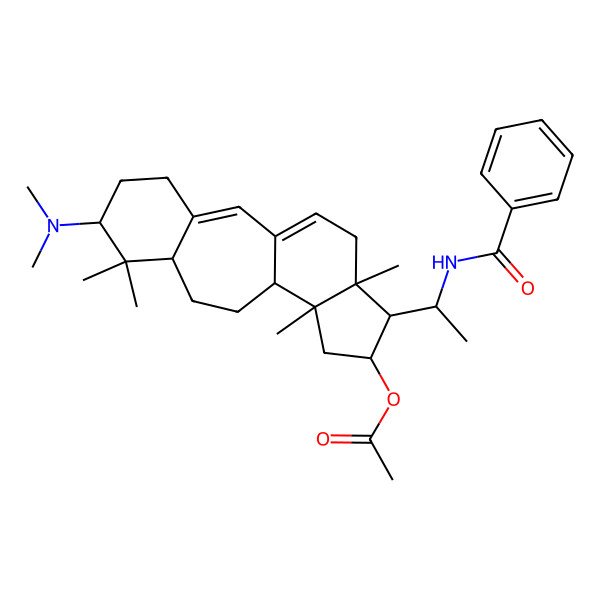2D Structure of [(6S,8S,11R,12S,14R,15S,16R)-15-[(1S)-1-benzamidoethyl]-6-(dimethylamino)-7,7,12,16-tetramethyl-14-tetracyclo[9.7.0.03,8.012,16]octadeca-1(18),2-dienyl] acetate