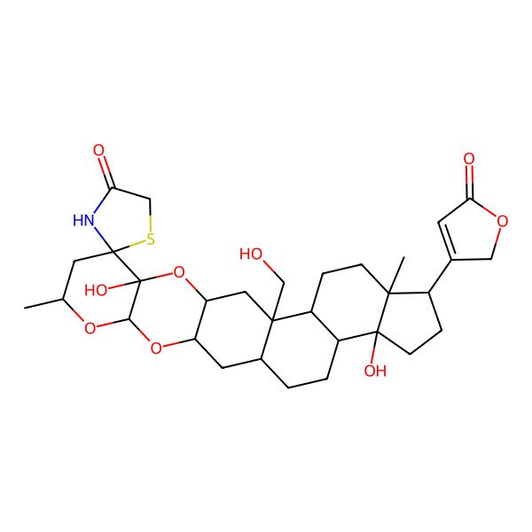 2D Structure of 10',22'-dihydroxy-14'-(hydroxymethyl)-7',18'-dimethyl-19'-(5-oxo-2H-furan-3-yl)spiro[1,3-thiazolidine-2,9'-4,6,11-trioxahexacyclo[12.11.0.03,12.05,10.015,23.018,22]pentacosane]-4-one